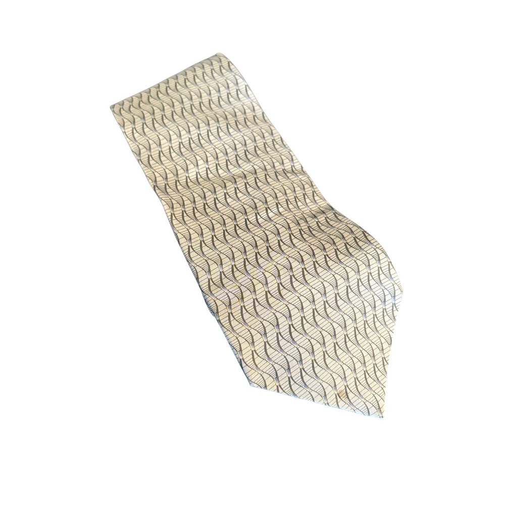 Geoffrey Beene Men's Silk Tie silver‎ beig3 Wavy Geometric Pattern necktie